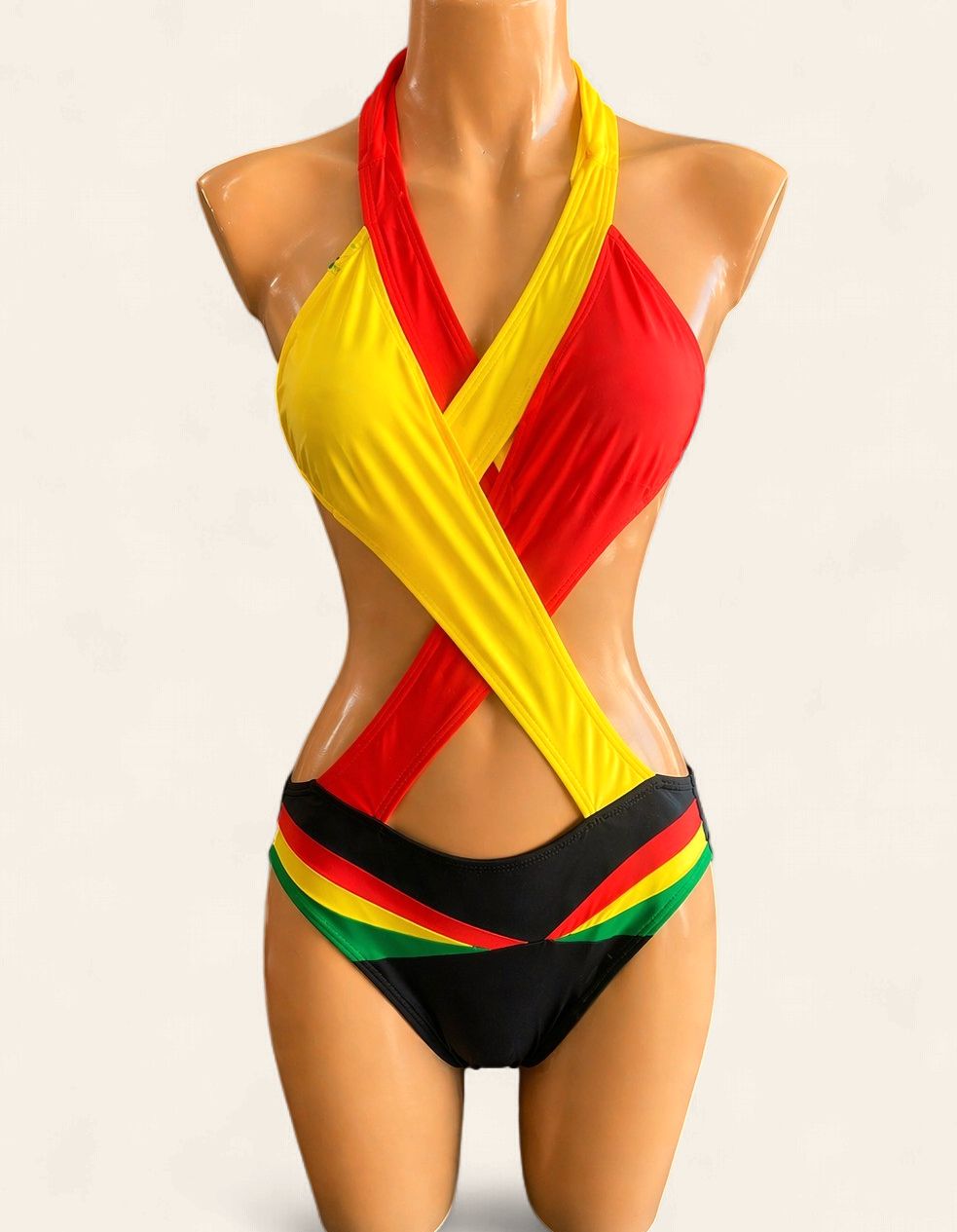 Rasta Fusion Cut-Out Swimwear, Size: Med