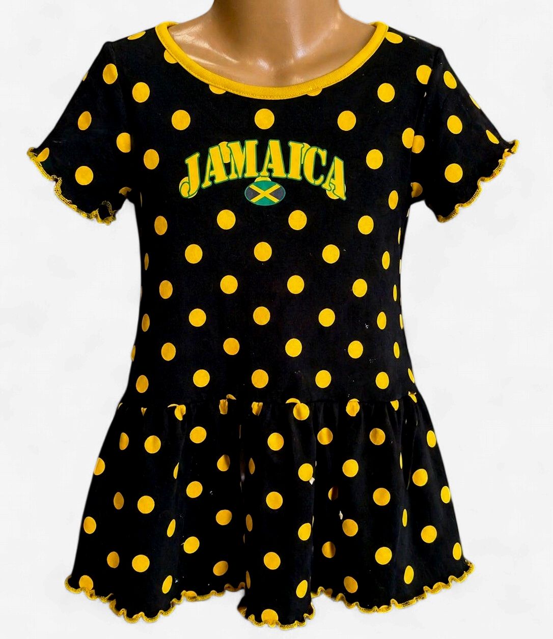 Girls Jamaica Tropical Print Dress, Design: Classic Jamaica Polka Dot Dress (L)