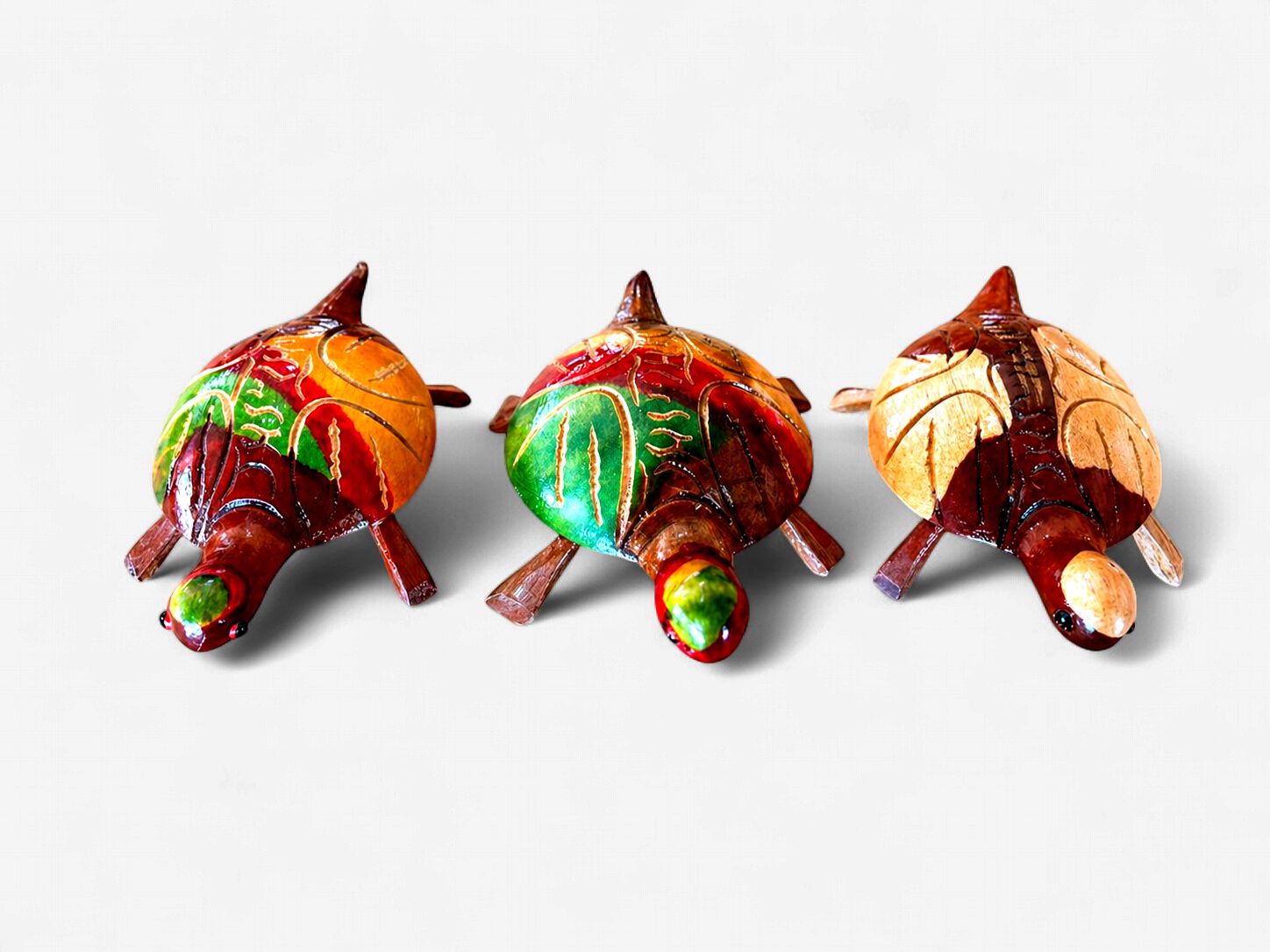 Hand-Carved Wooden Tropical Turtle Figurine