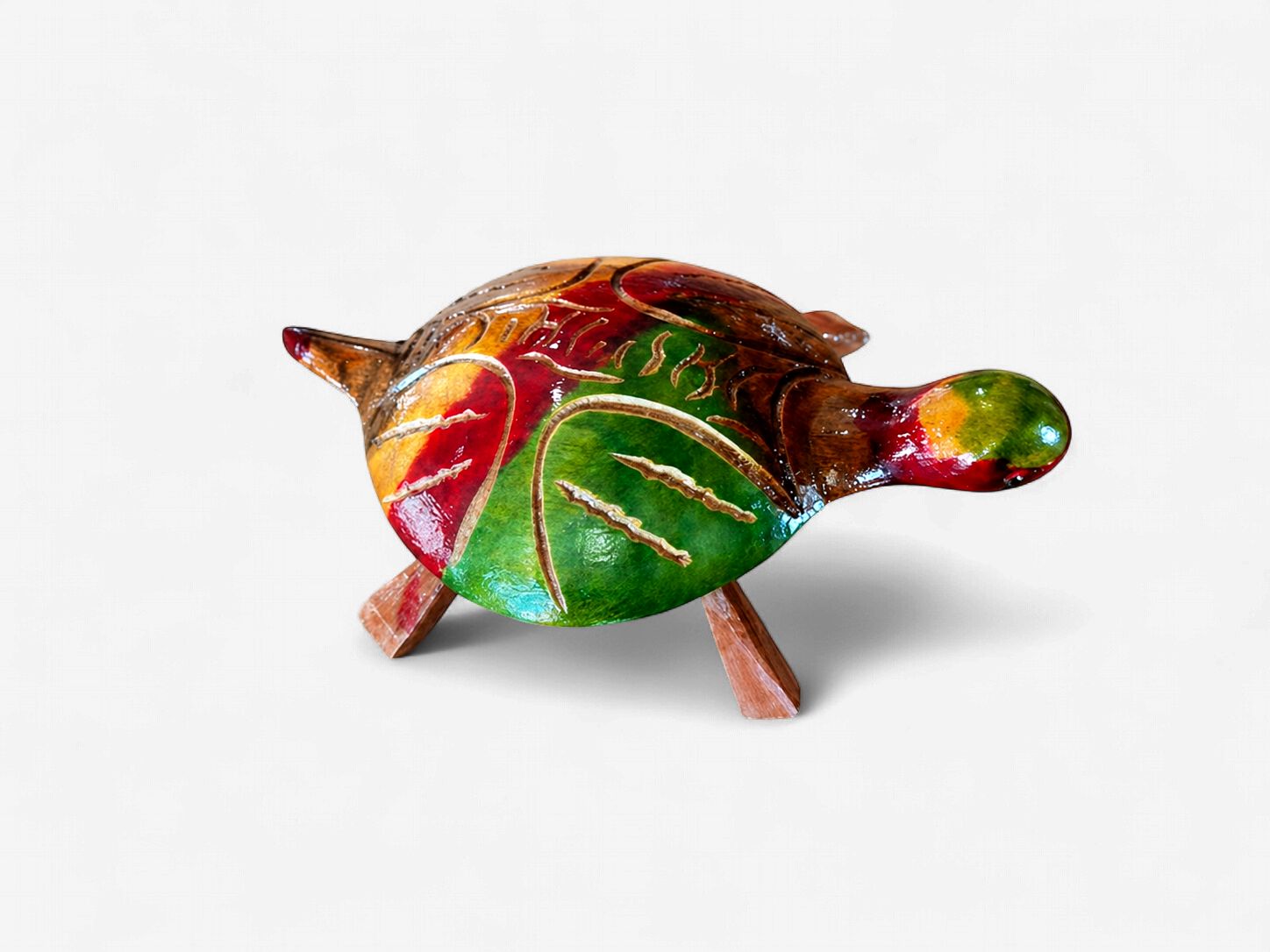 Hand-Carved Wooden Tropical Turtle Figurine