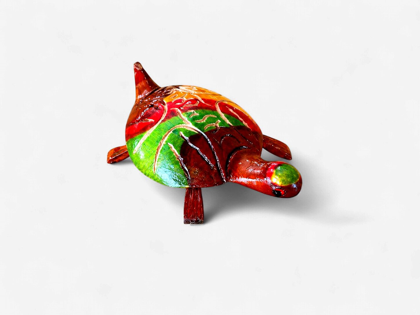Hand-Carved Wooden Tropical Turtle Figurine