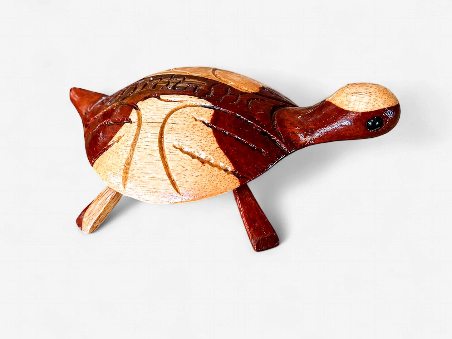 Hand-Carved Wooden Tropical Turtle Figurine, Design: Tan and Brown