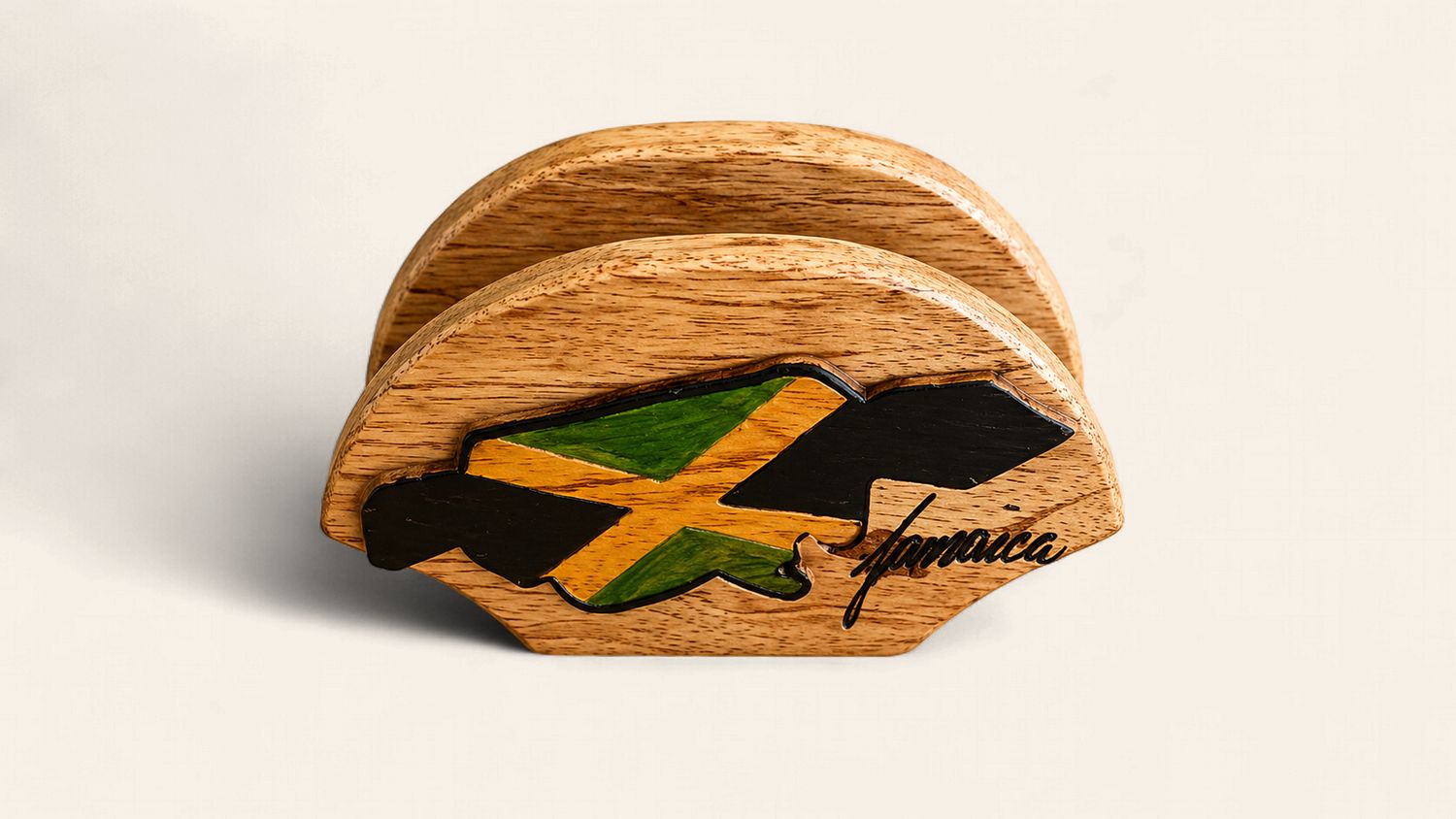 Wooden Napkin Holders and Coasters, Design: Jamaican Flag  Map Napkin Holder