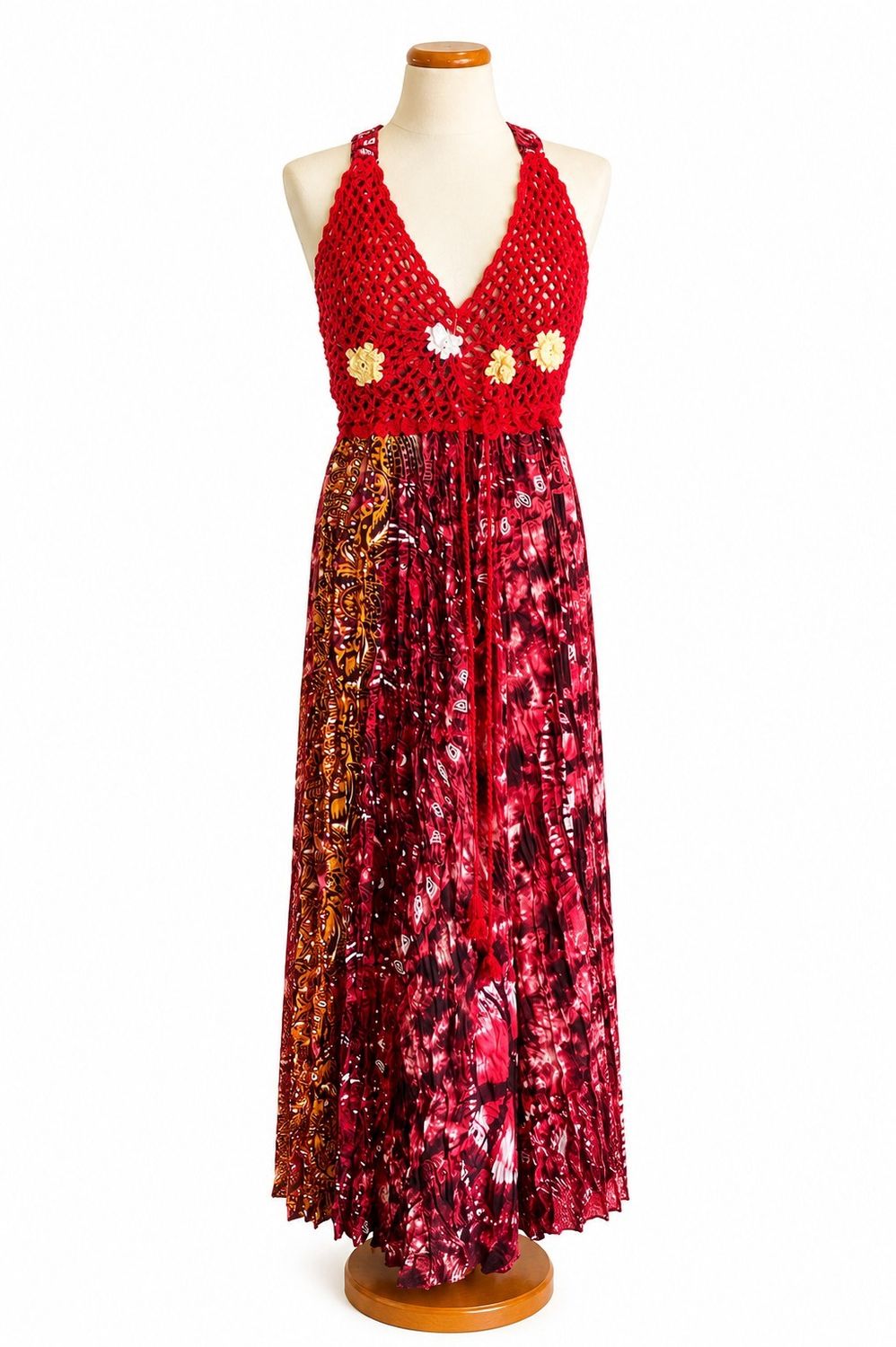 Island Bloom Crochet Maxi Dress, Color: Sunset Flame