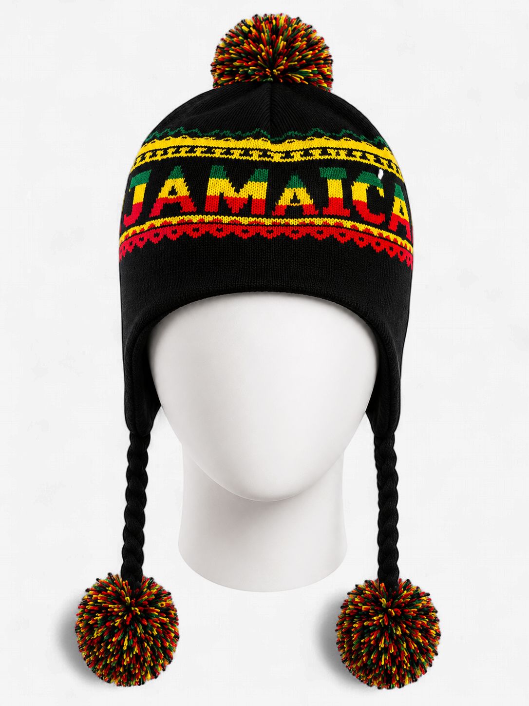 Jamaica Rasta Earflap Pom-Pom Winter Hat