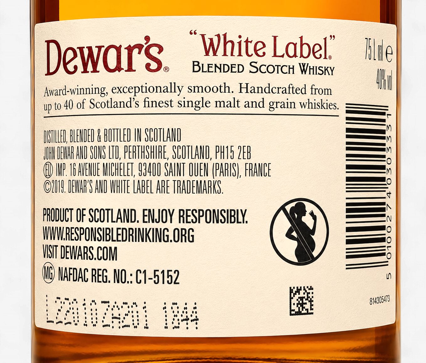 Dewar White Label Scotch Whiskey (750ml)