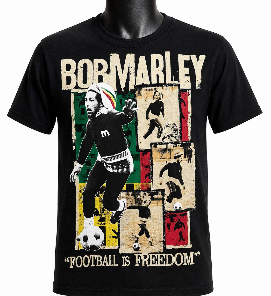 Bob Marley "Football Is Freedom" Graphic T-Shirt, Size: S