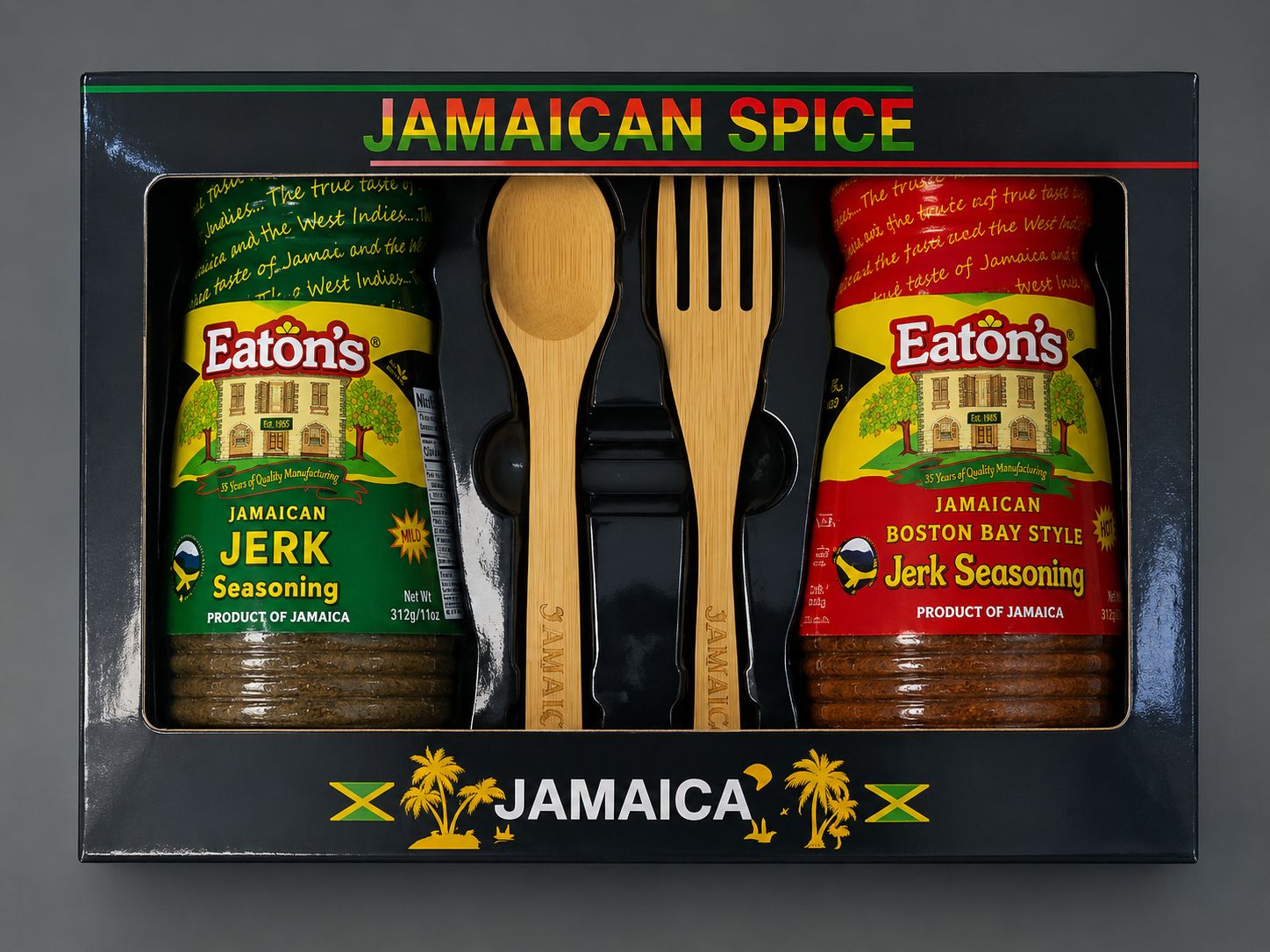 Eaton’s Authentic Jamaican Spice Set, Flavour: Jerk Seasoning &amp; Bamboo Utensil Set