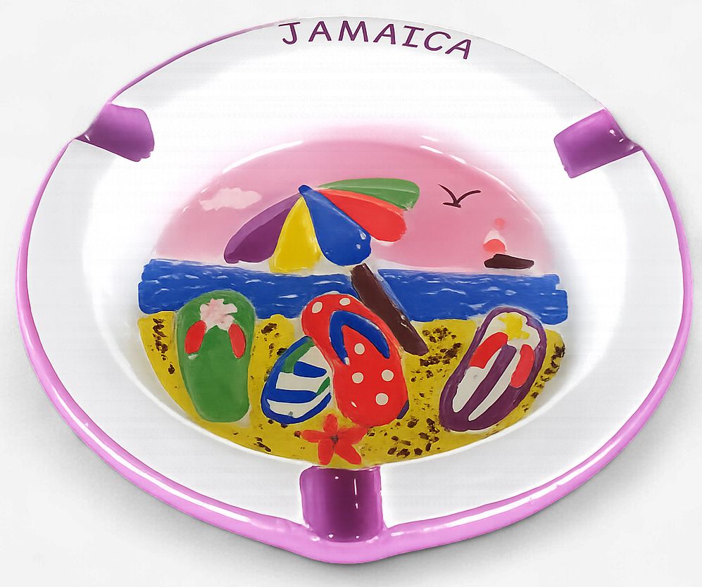 Jamaica Embossed Tropical Ceramic Ashtray
