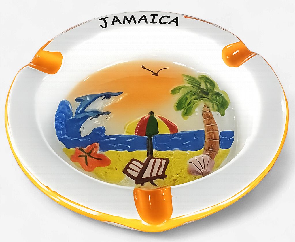 Jamaica Embossed Tropical Ceramic Ashtray