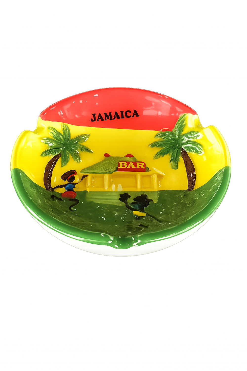 Jamaica Embossed Tropical Ceramic Ashtray, Design: Jamaican Island Bar Embossed Ashtray