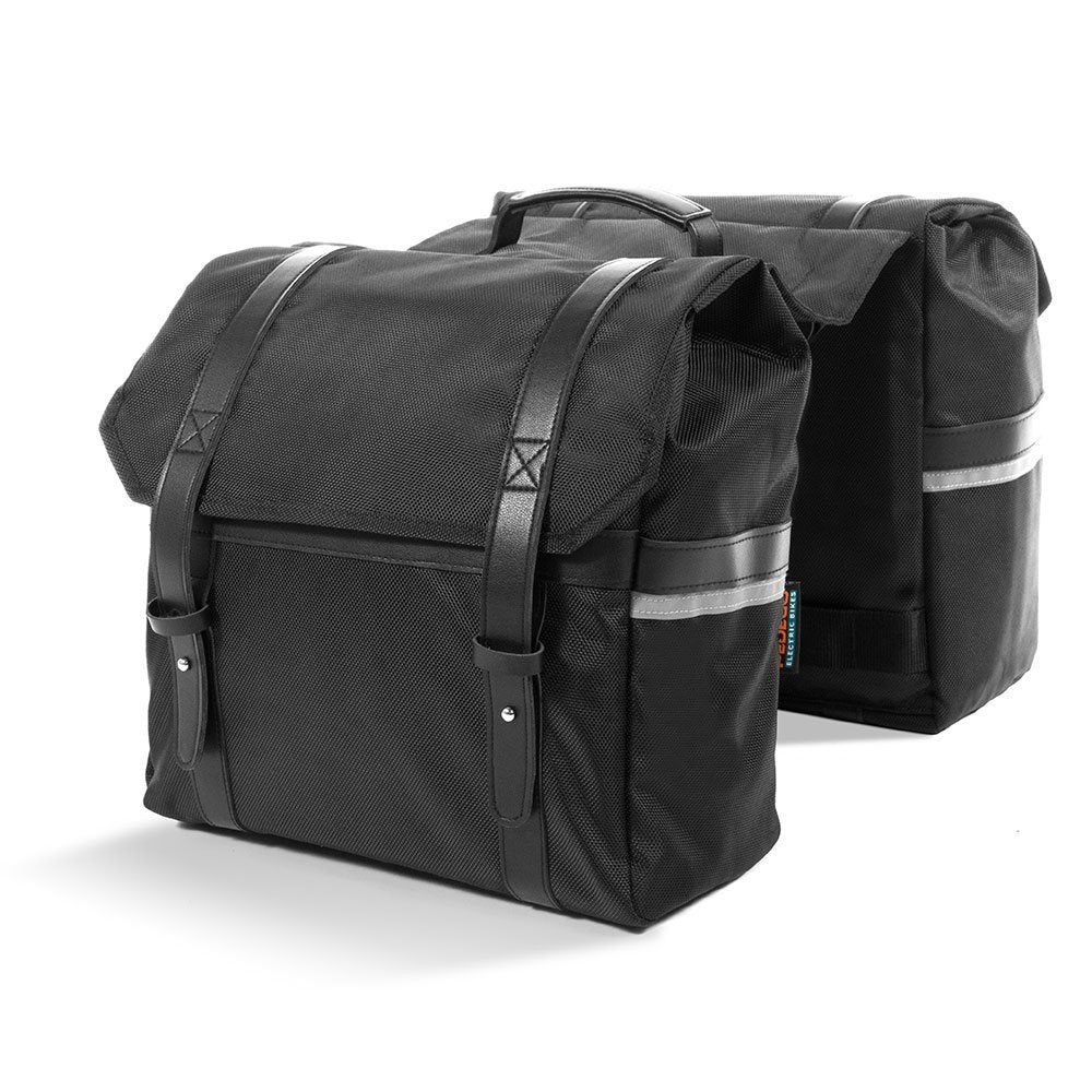 Pedego Premium Pannier w/ Waterproof Rain Fly - Black w/ Black Leather