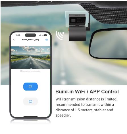 KAWA MINI 3 2K Car Dash Camera – WiFi APP, Night Vision, Voice Control, Emergency Recording