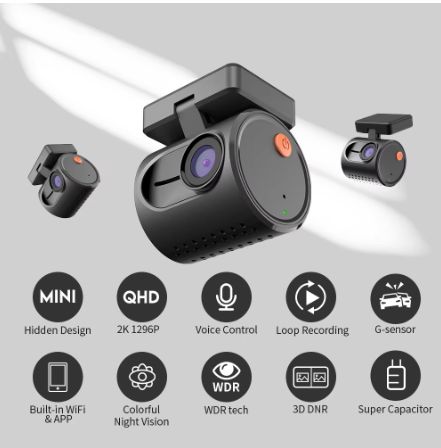 KAWA MINI 3 2K Car Dash Camera – WiFi APP, Night Vision, Voice Control, Emergency Recording