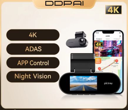 Pictrey A400 4K Dash Cam with ADAS, Wi-Fi, 1.9" IPS Screen, Night Vision &amp; Parking Monitor