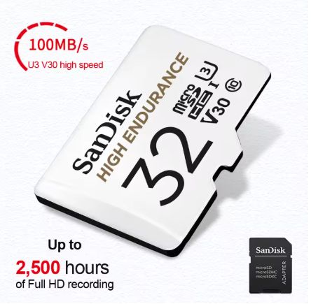 SanDisk High Endurance 32GB microSD Card – 100MB/s, U3 V30, Up to 2,500 Hours Recording