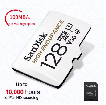 SanDisk High Endurance 128GB microSD Card – 100MB/s, U3 V30, Up to 10000 Hours Recording