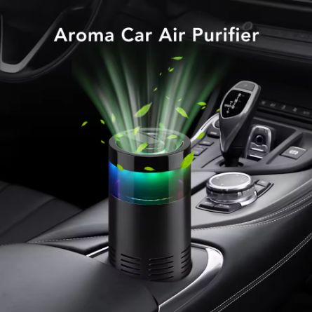 Mini Car Air Purifier – Removes Smoke/Pet Odor, Ionizer, Aroma Stick, Ambient Light