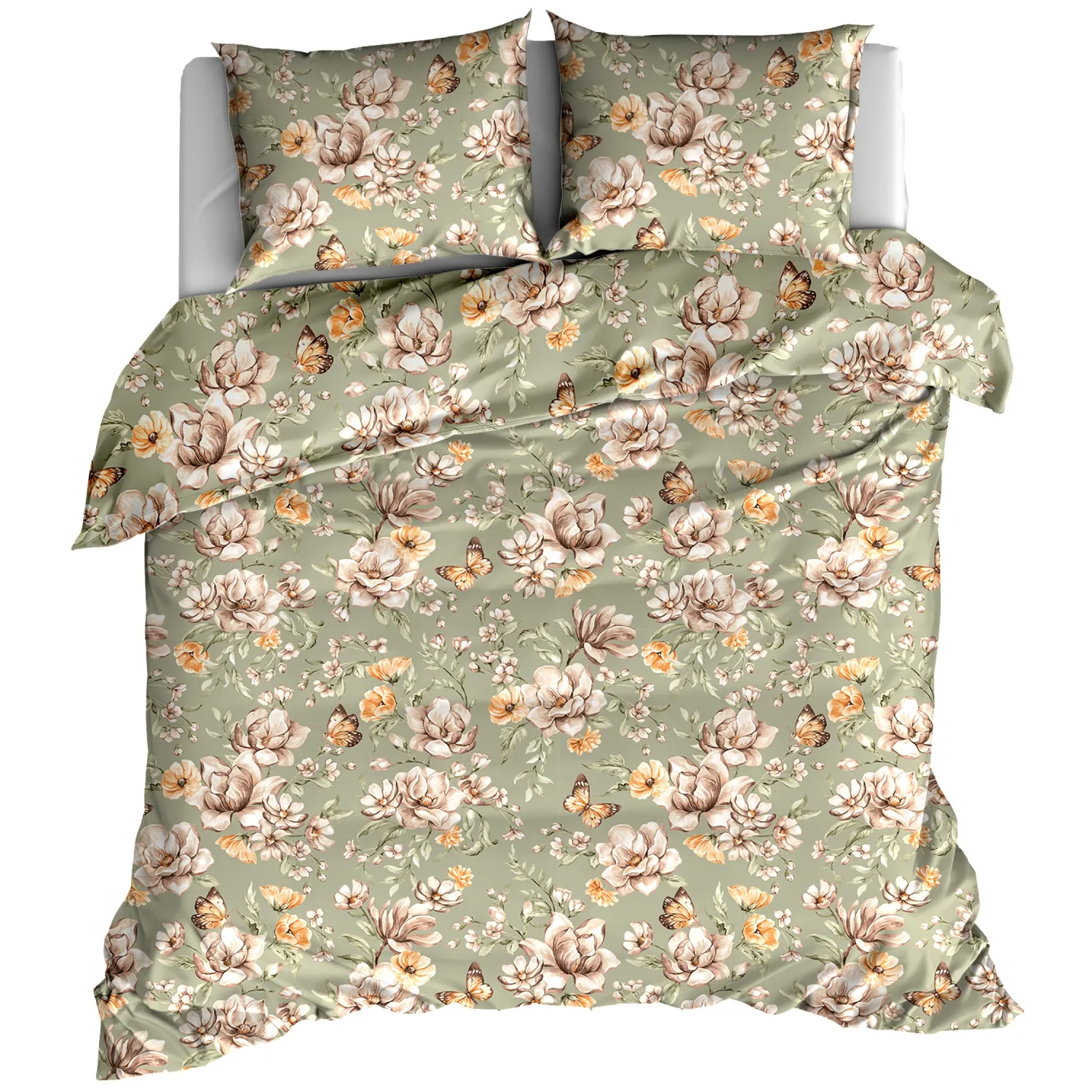 Pościel bawełniana Kwiaty oliwka 160x200