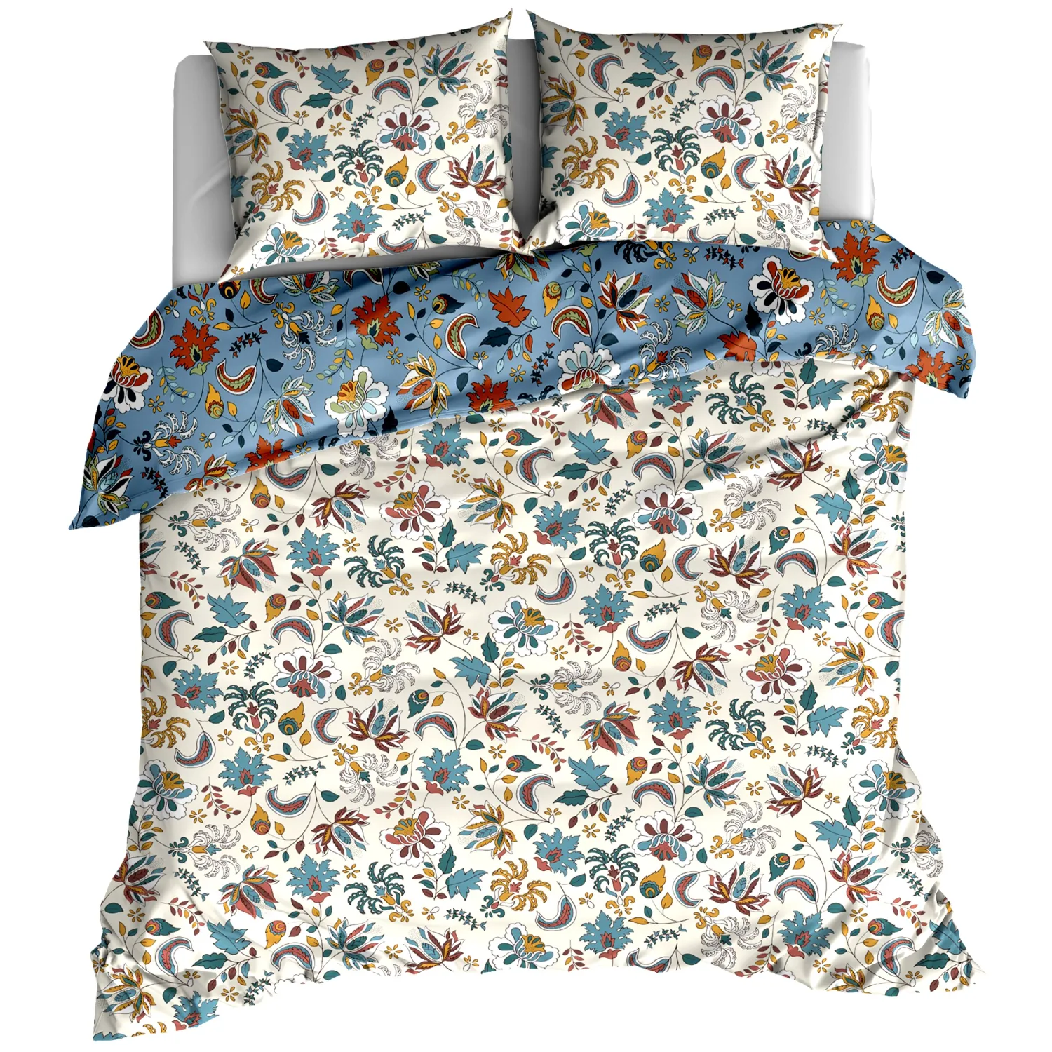 Pościel bawełniana Kwiaty turkus liście 160x200