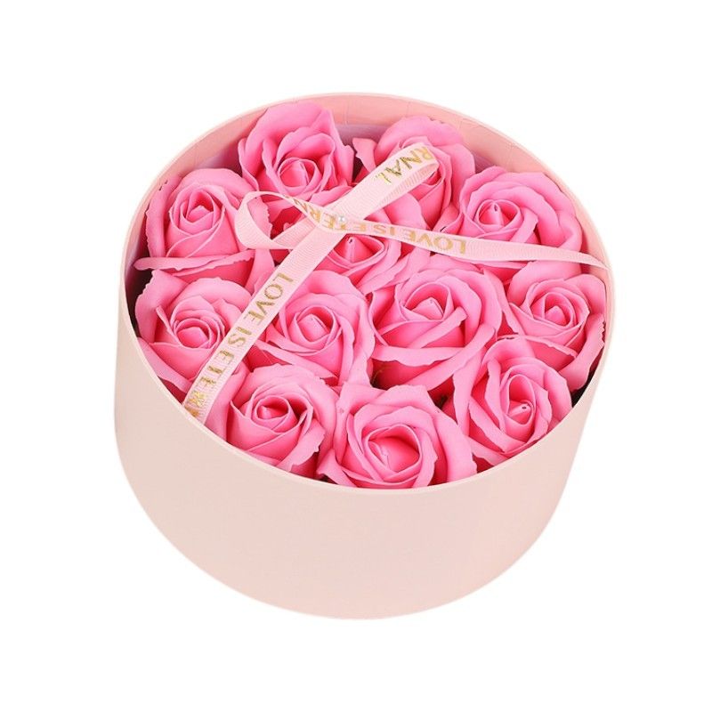 Bukiet zapachowych kwiatów mydlanych w ozdobnym pudełku, różowe