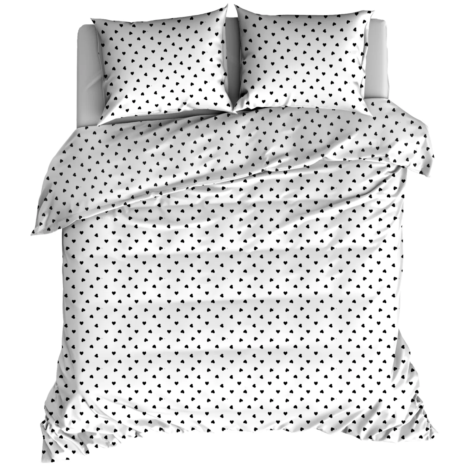 Pościel bawełniana Serduszka czarne 160x200