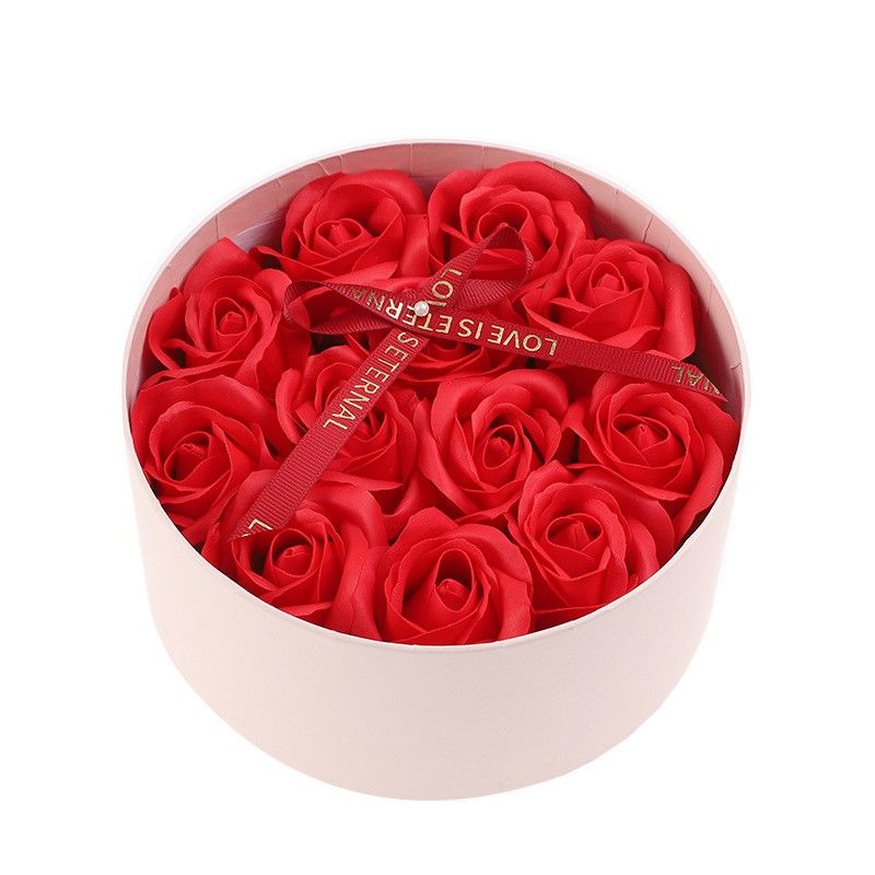 Bukiet zapachowych kwiatów mydlanych w ozdobnym pudełku, czerwone