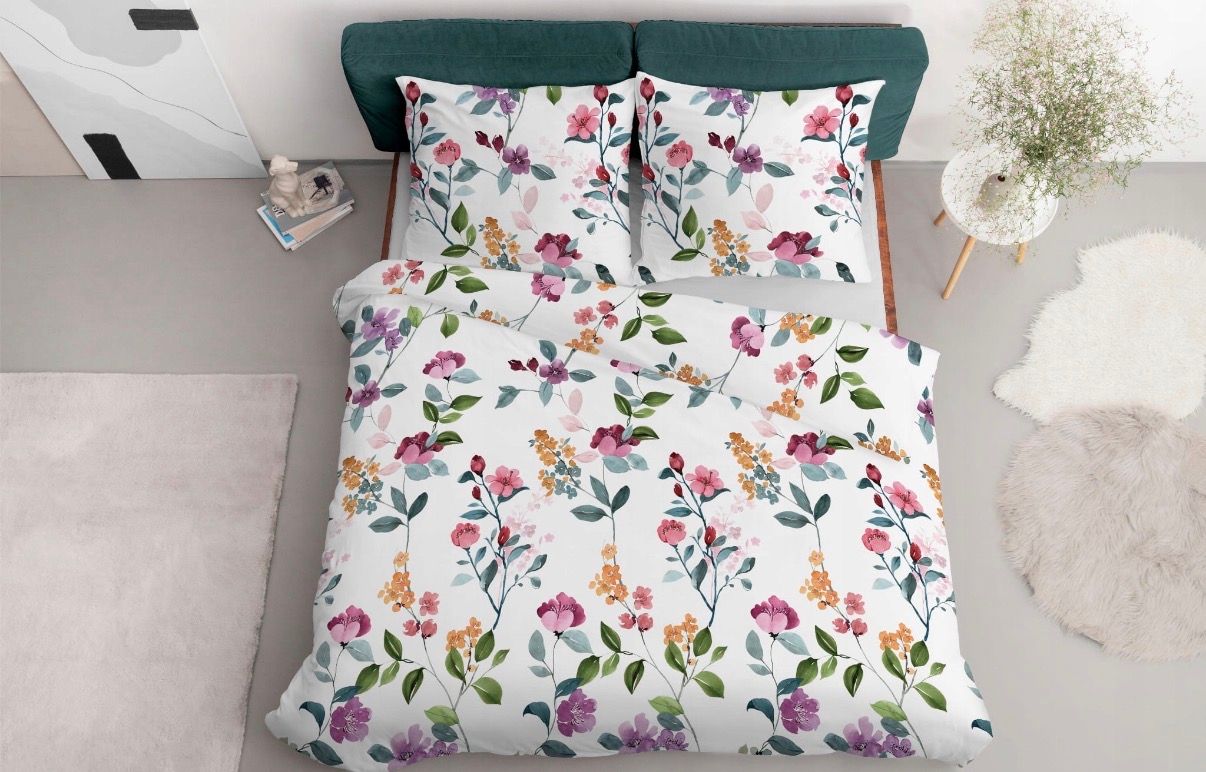 KOMPLET POŚCIELI 220x200 POŚCIEL WIOSENNA RÓŻOWE KWIATY