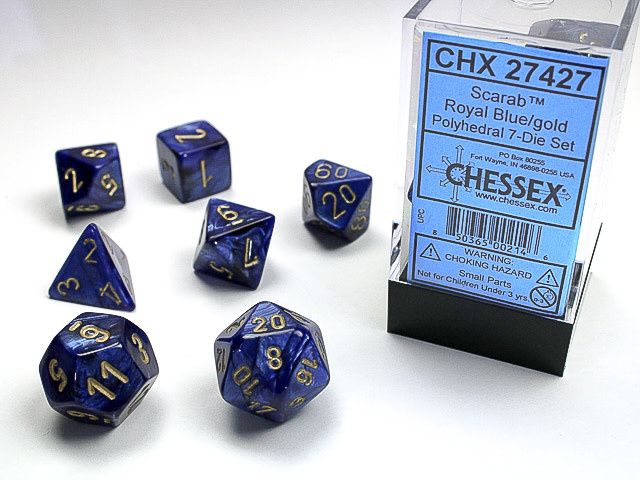 Chessex - Dés Scarab - Bleu Royal et Or