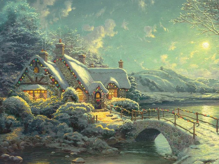 Thomas Kinkade Large Paint by Numbers  Christmas Moonlight