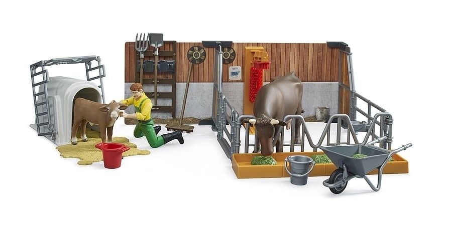 Bruder 62611 Enclos avec fermier, vache et veau