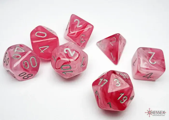 Chessex - Dés fantôme luminary - Rose et argent