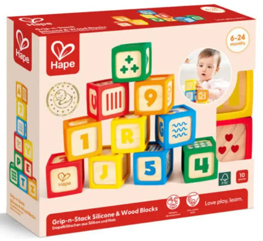 Hape Grip-n-Stack Silicone &amp; Wood Blocks