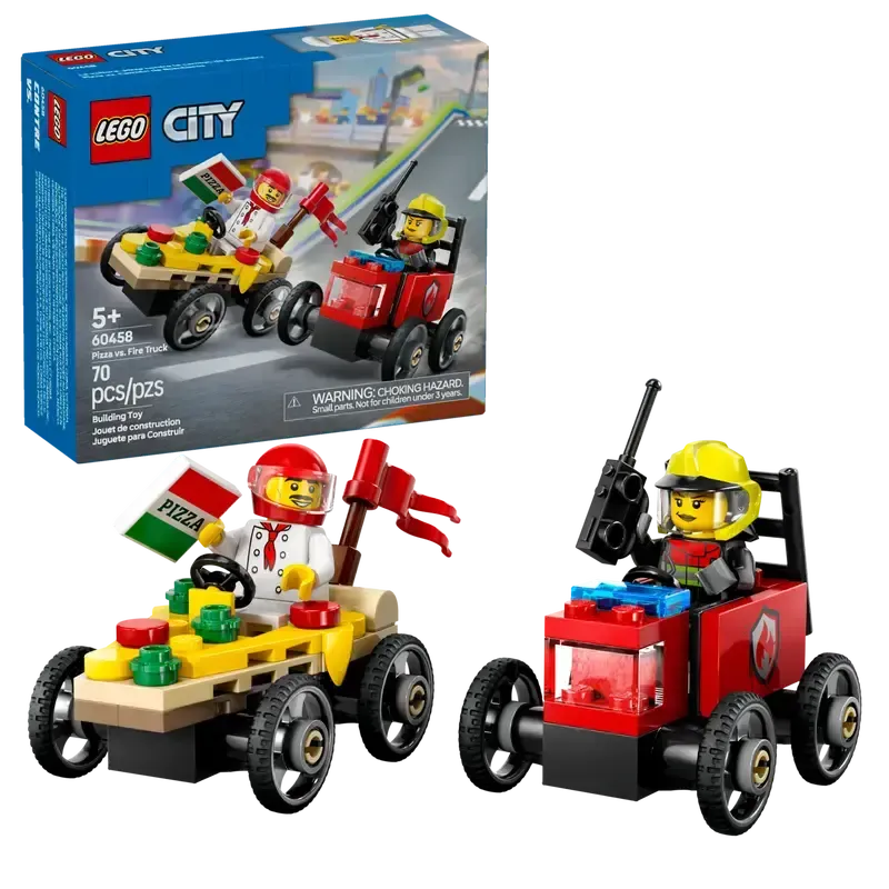 *****Lego 60458 City - Ensemble de course La voiture-pizza contre le camion de pompiers