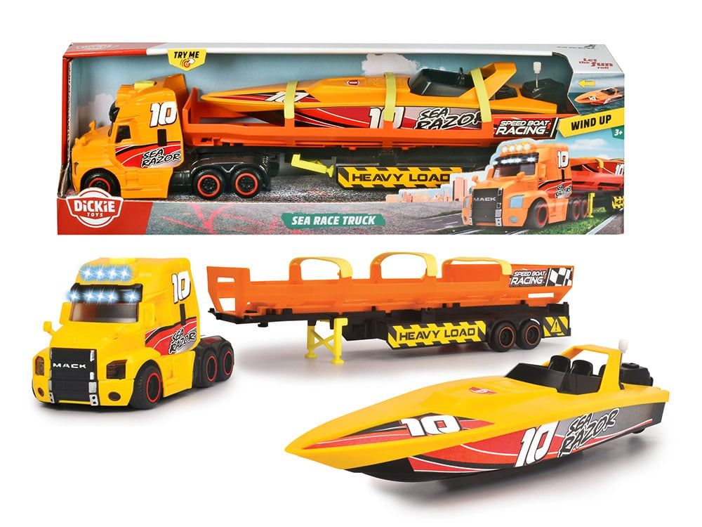 Dickie - Ensemble de camion et bateau de course