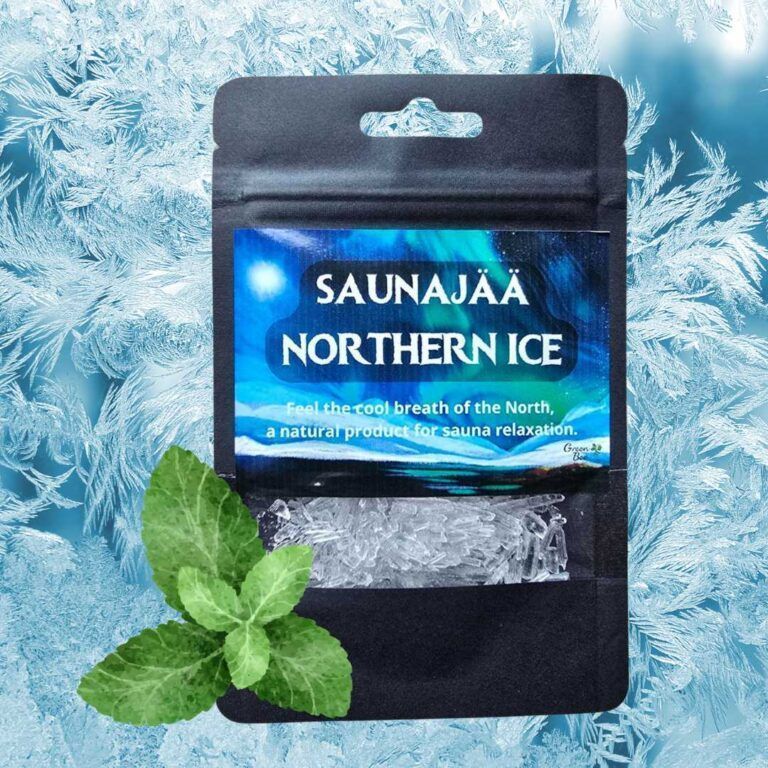 Saunajää Northern Ice on 100 % luonnollista mentolia, valmistettu minttuöljystä.