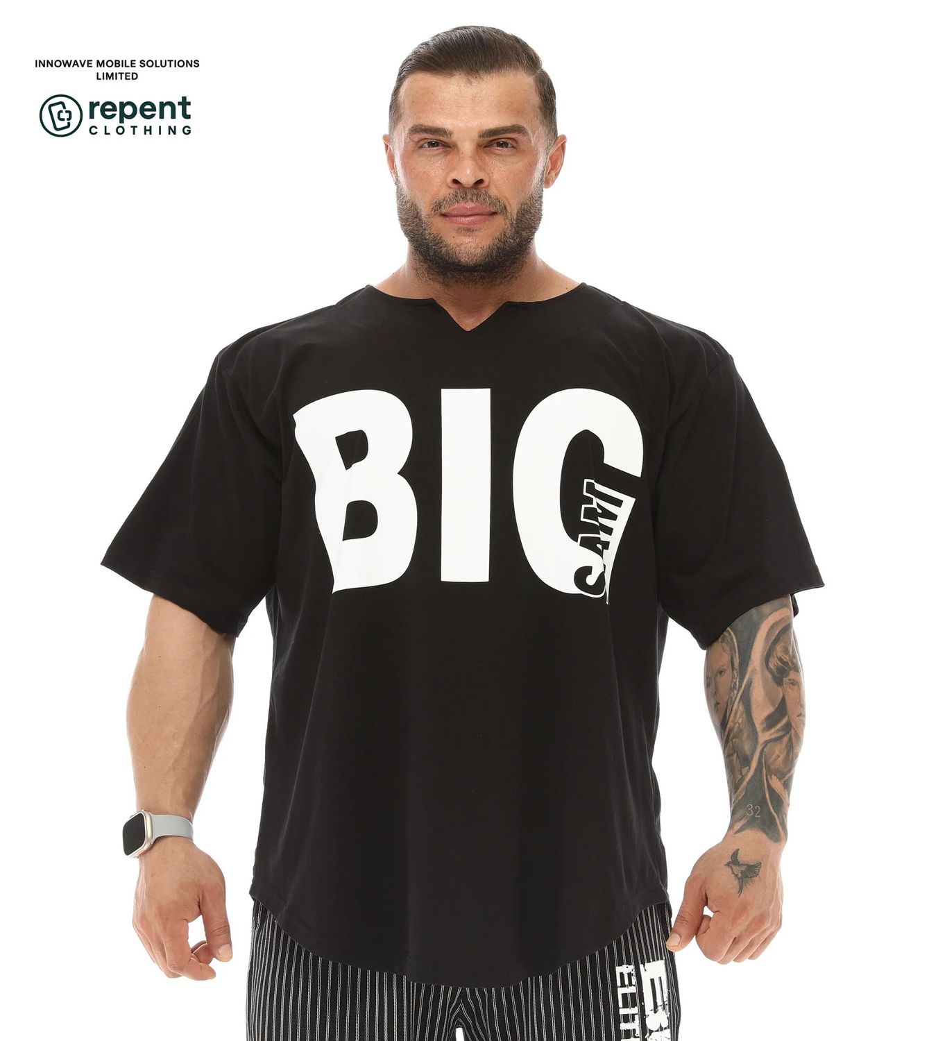 BIG SAM: "THE GIANT" V-NOTCH OVERSIZED TEE - BLACK