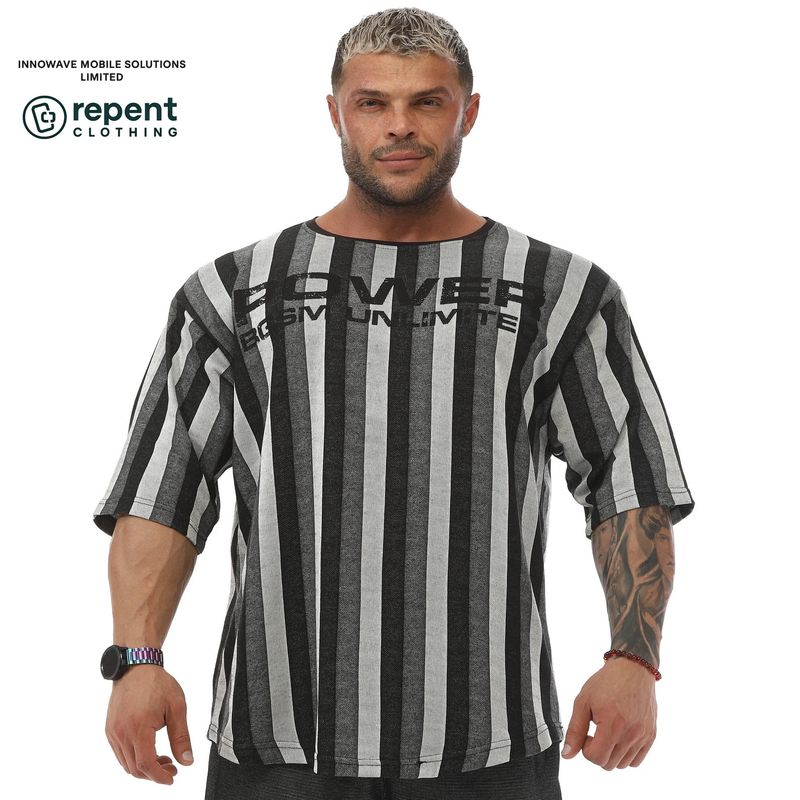 BIG SAM: "POWERHOUSE" VERTICAL STRIPE OVERSIZED TEE