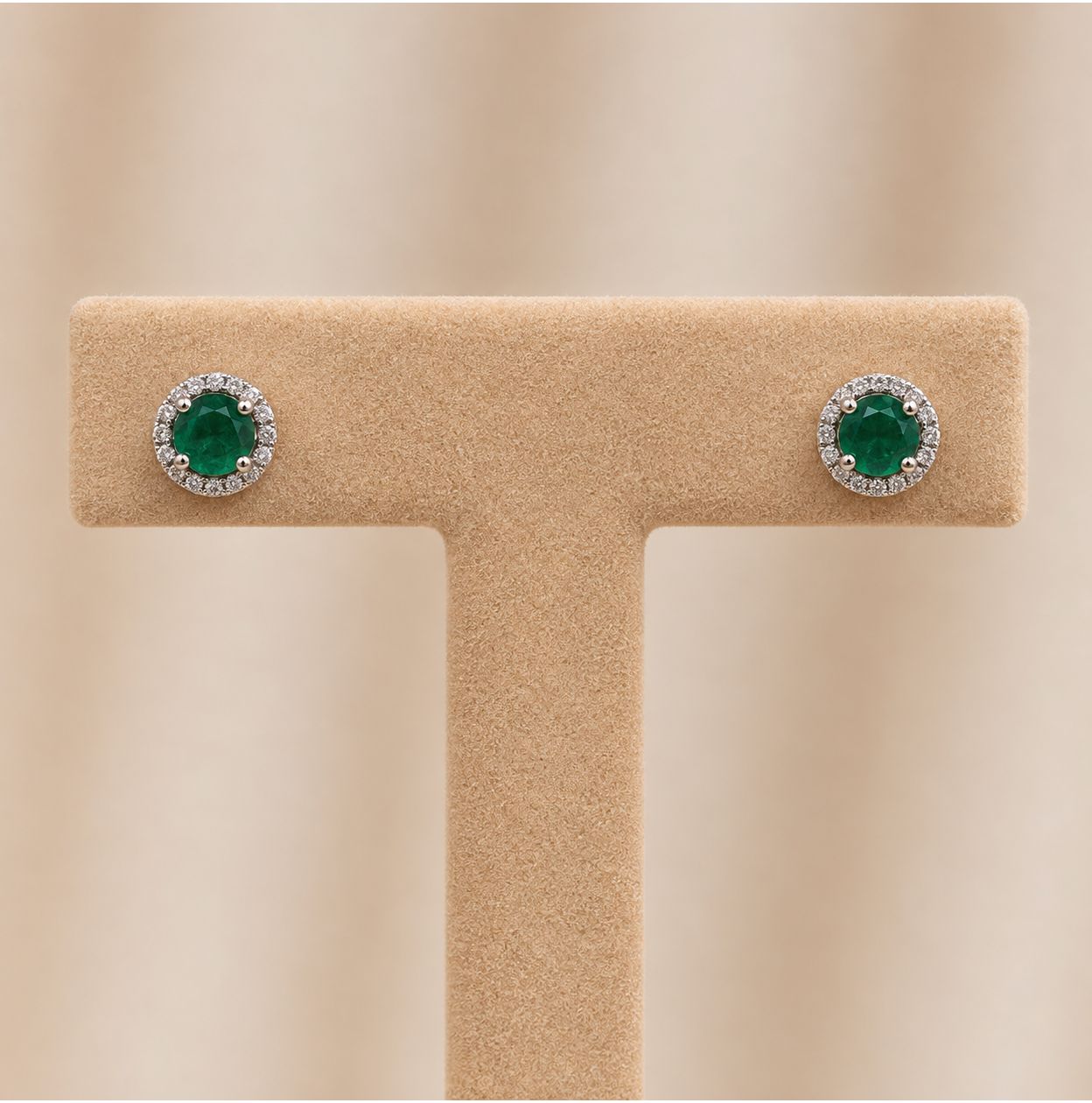 Emerald and Diamond Halo Earrings