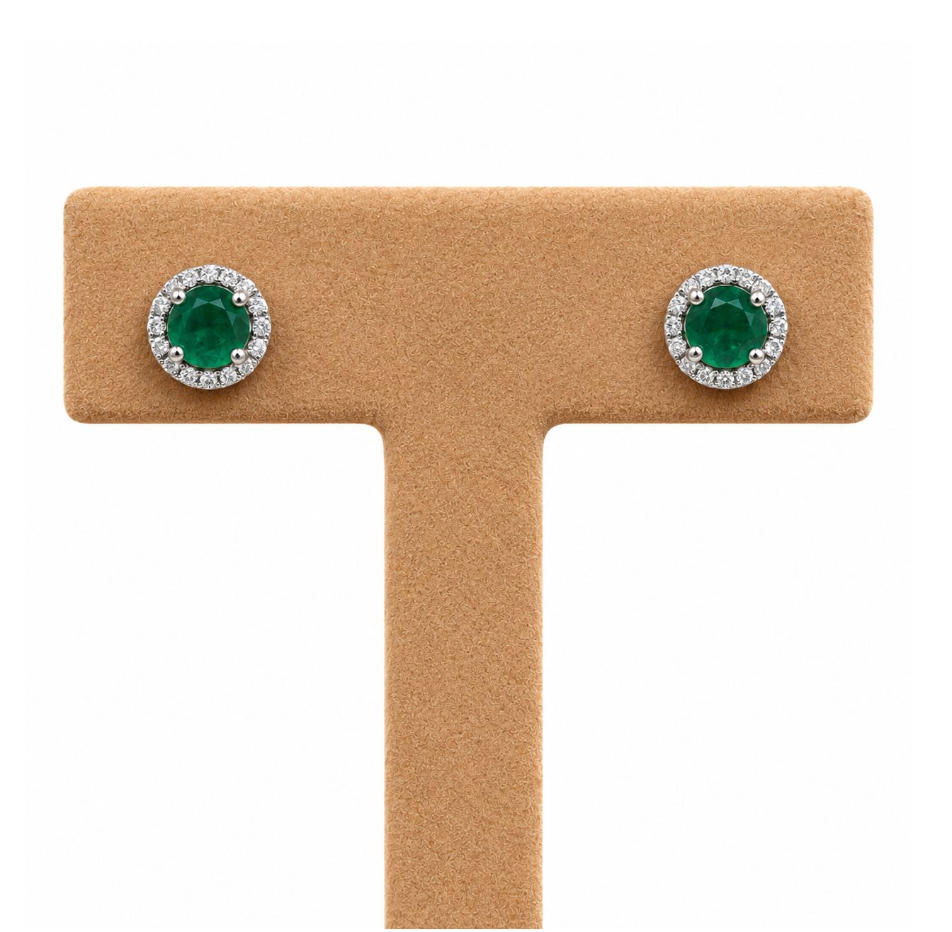 Emerald Diamond Halo Stud Earrings
