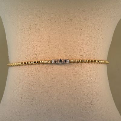 14KY 3 Stone Beaded Diamond (0.064ct) Bangle Heera Moti