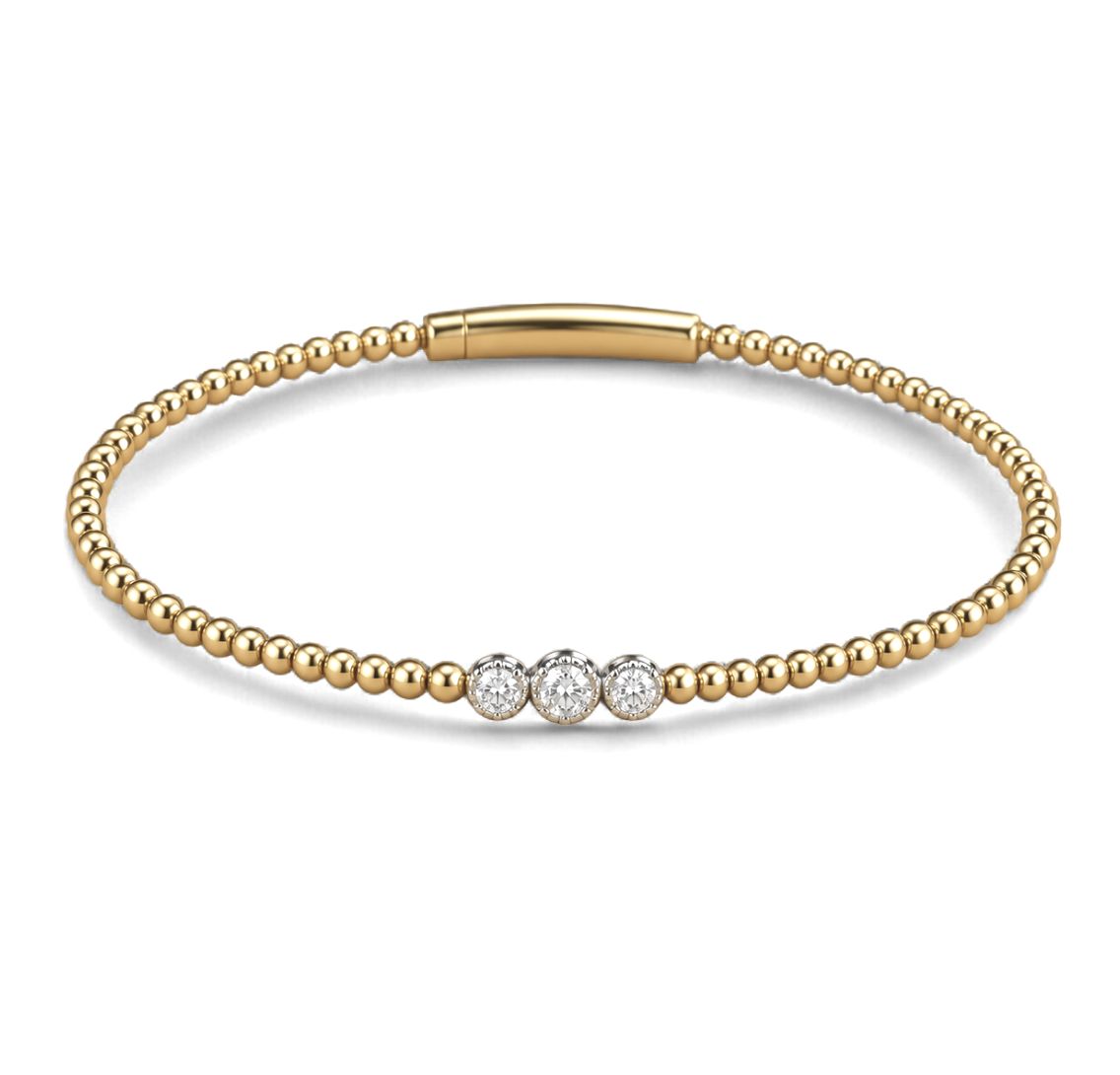3-Stone Diamond Beaded Bangle