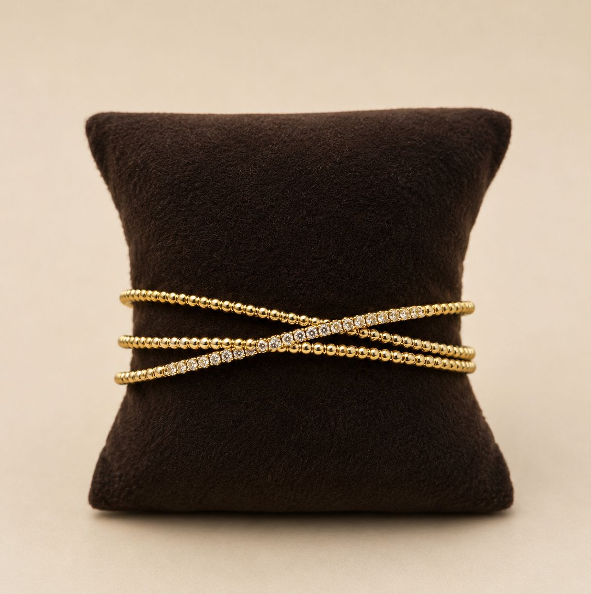 3 String Beaded Diamond Tennis Bangle