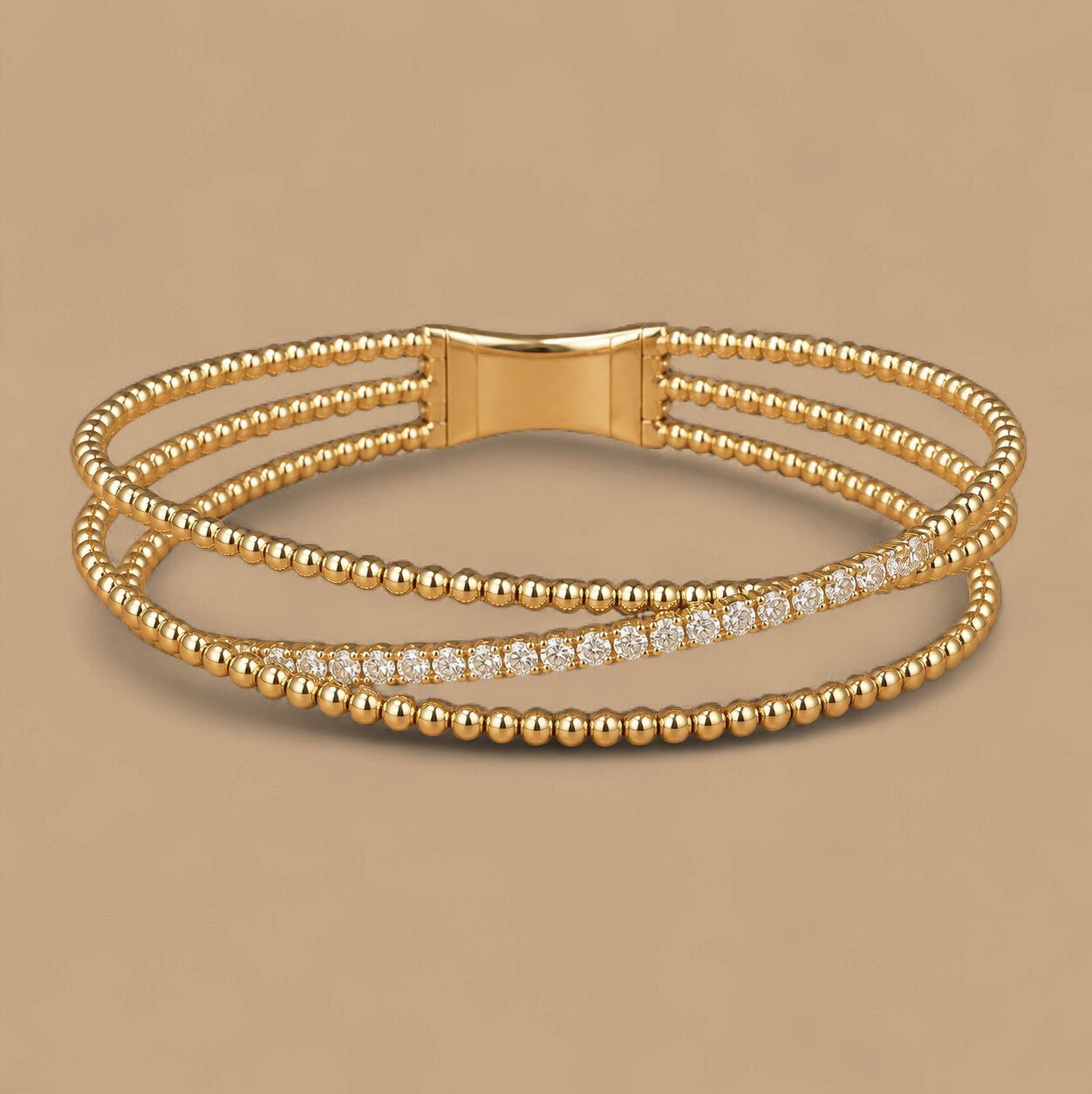 Intertwined Bead and Diamond Statement Cuff