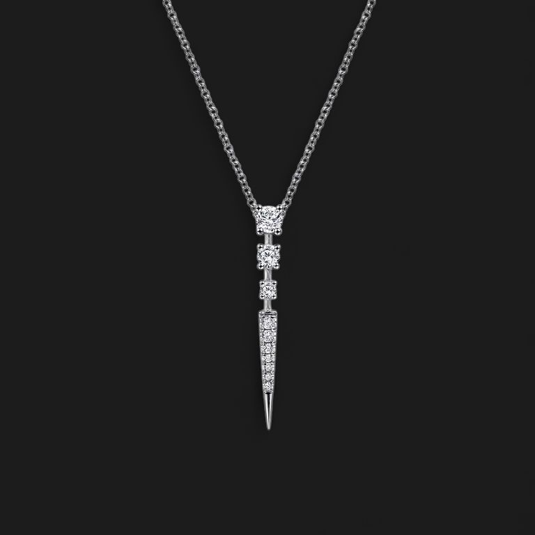 14K White Gold Diamond Spike Pendant Drop Necklace