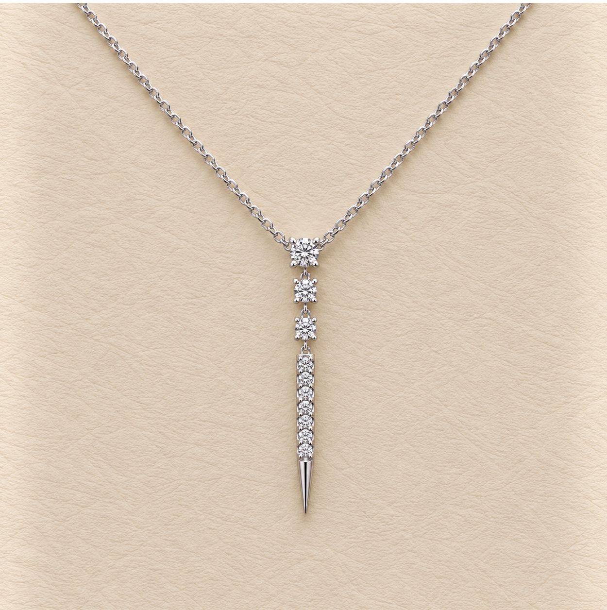 14K White Gold Diamond Spike Pendant Drop Necklace