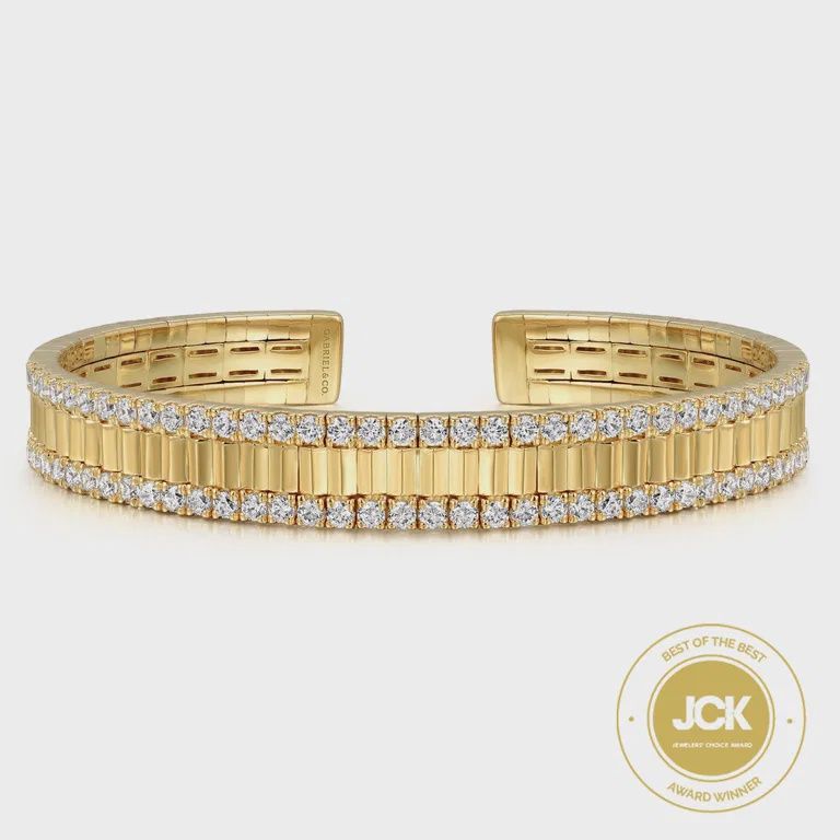 14K Yellow Gold Diamond Cut Cuff Bangle - BG4938-62Y45JJ