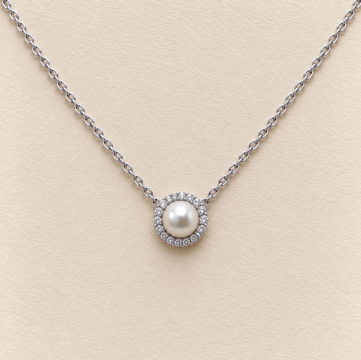 Pearl Diamond Halo Pendant (June)