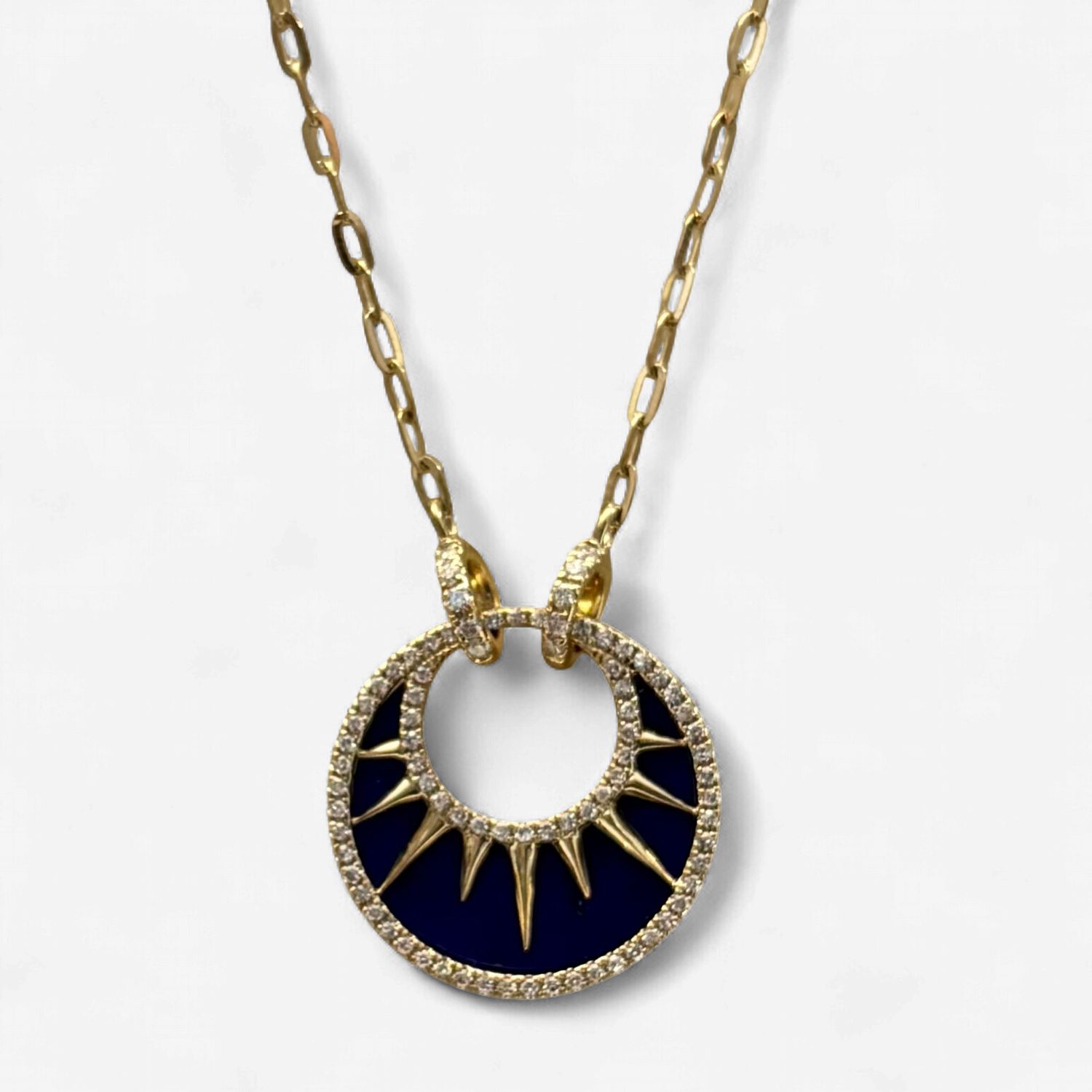 14KY Lapis Lazuli &amp; Diamond Sun Necklace