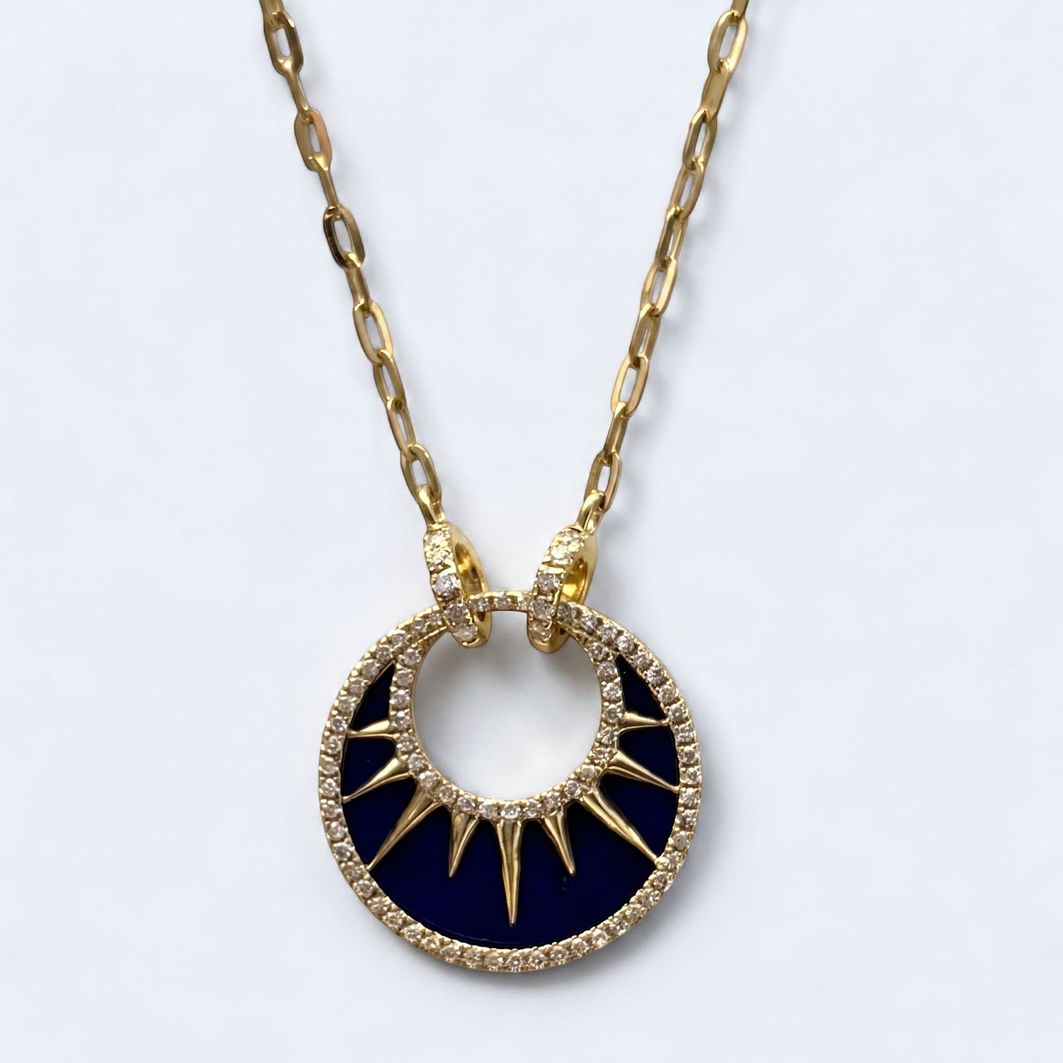 Lapis Lazuli &amp; Diamond Sun Necklace